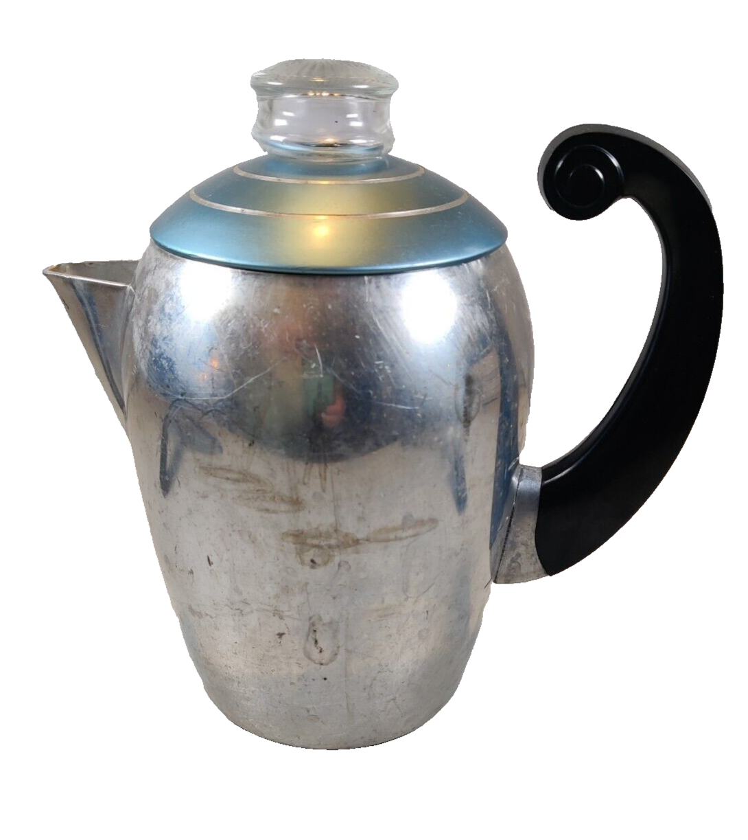 Vintage Wear-Ever Hallite 2328 Percolator Coffee Pot Turquoise Lid - $32.45