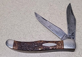 WESTERN USA BIG Red Bone FOLDING HUNTER KNIFE Double Blade 062 - $124.89