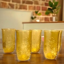 Vintage Anchor Hocking Set/8 Retro 50s Spring Song Daisy 16oz Amber Tumblers MCM - £26.33 GBP