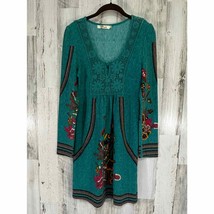 Aryeh Womens Sweater Dress Size Medium Teal Green Floral Butterflies Boh... - $19.36