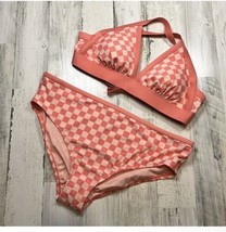 Kona Sol Women&#39;s 1X (16W-18W) Triangle Coral Pink Bikini Swimsuit Bathing Suit - £18.24 GBP