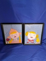 Pair of Vintage Quilt Squares With Little Kids Faces - Nursery Decor - $74.79