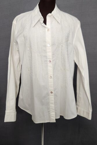 Primary image for NWT Chico's Cotton Spandex White Button Down Embroidered Beaded Top Shirt Sz 2