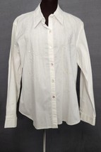 NWT Chico&#39;s Cotton Spandex White Button Down Embroidered Beaded Top Shirt Sz 2 - £23.66 GBP