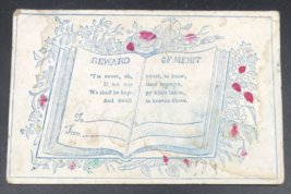 Antique 1880s Victorian Reward of Merit Red Floral Card 2.5&quot; x 3.5&quot; - £6.14 GBP