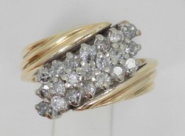Huge 2Ct Simulated Diamond Waterfall Cluster Ring 14k Yellow Gold Plated Silver - £94.19 GBP
