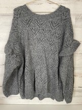 Old Navy Pullover Sweater Women&#39;s 2X Gray Pointelle Knit Ruffle Sleeve NEW - £12.90 GBP