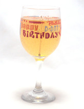 Happy Birthday Wine Candle Painted Glass Chardonnay - £9.34 GBP