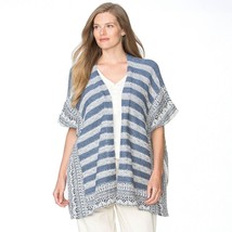 Womens Chaps Blue Striped Open Front Boho Poncho Cardigan Sweater 1X 2X NWT - $24.99