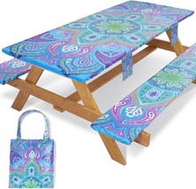 Picnic Table Cover With Bench Covers Fitted Waterproof Camping Tableclot... - $37.98