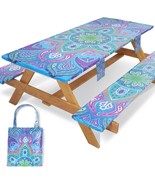 Picnic Table Cover With Bench Covers Fitted Waterproof Camping Tableclot... - $54.83 CAD