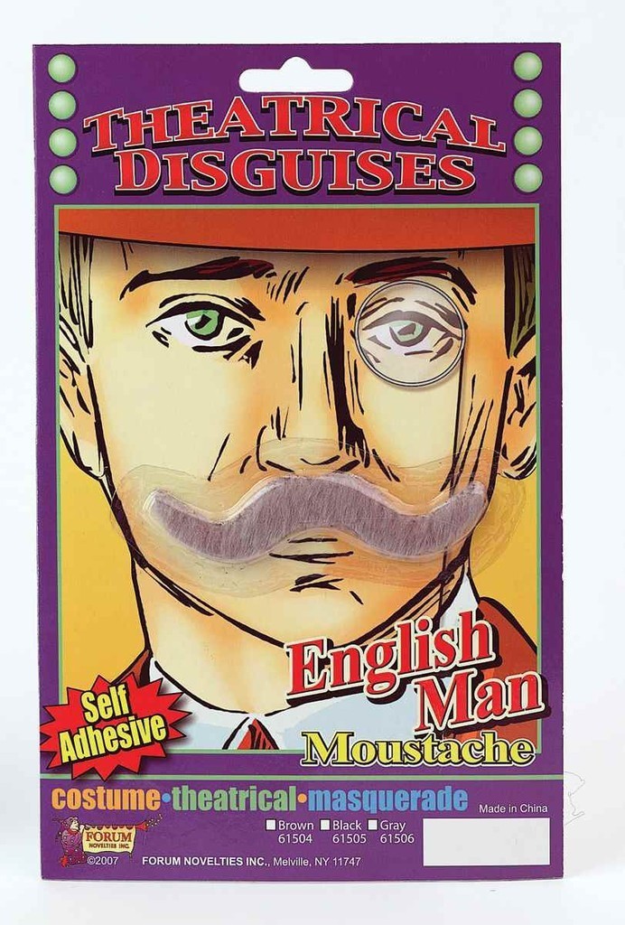 FORUM SELF ADHESIVE ENGLISHMAN ENGLISH MAN GRAY THEATRICAL MOUSTACHE 61506 Item image 2