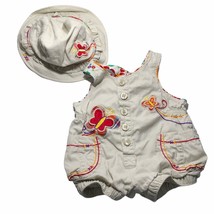 The Children&#39;s Place Jumper Sunsuit &amp; Hat 3-6 Months Tan Embroidery Butterflies - £10.18 GBP