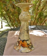 Vintage USA COLLECTIBLE 9&quot; Pedestel CANDLESTICK--Primitive Cave Art Pale... - $116.49 CAD