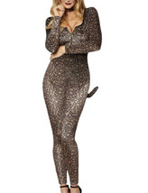 Velour Velvet Long Sleeve Leopard Catsuit Bodysuit Cosplay Costume Size ... - $20.68
