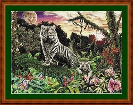 TIGERS AT TWILIGHT -pdf x stitch chart Original Artwork © Steven Michael... - £9.41 GBP
