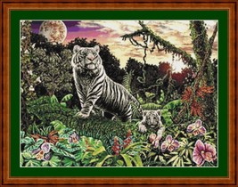 TIGERS AT TWILIGHT -pdf x stitch chart Original Artwork © Steven Michael... - £9.58 GBP