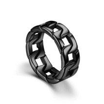 Mens Black Miami Cuban Link Ring Band Gothic Punk Biker Jewelry Stainless Steel - £6.36 GBP