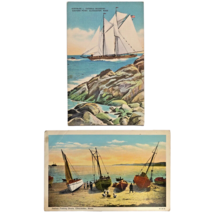 Gloucester Mass MA Gertrude Thebaud and Italian Fishing Boats Vintage Po... - £6.99 GBP