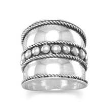 Sterling Silver Bali Beads &amp; Rope Edge Ring - £39.95 GBP