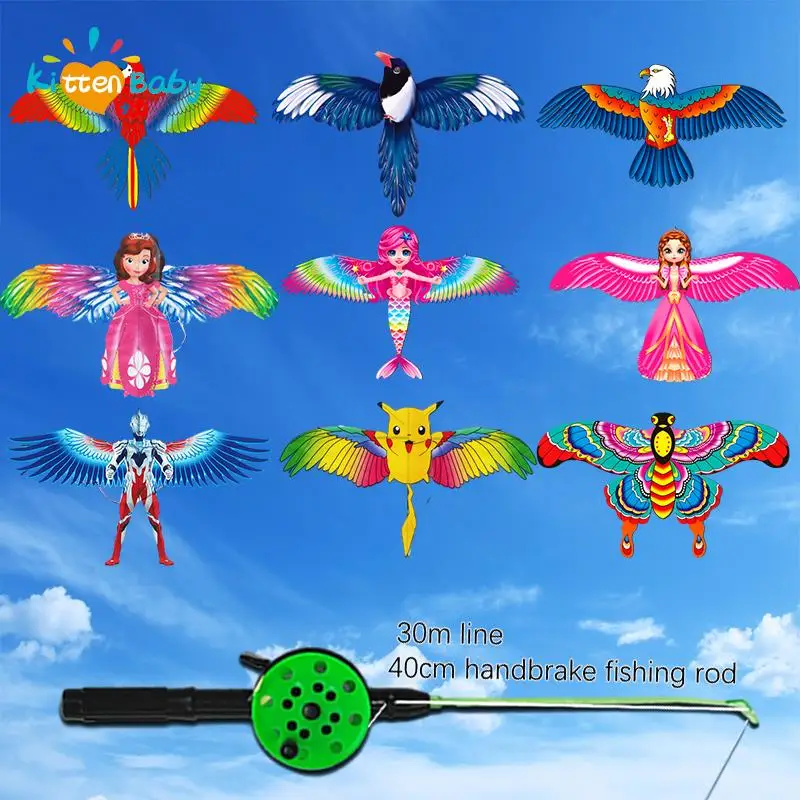 Kite 1Set Children Kite Toy Cartoon Butterfly Swallows Eagle Kite With Handle - £9.04 GBP