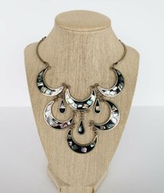 Vintage silver tone MOP abalone nacre princess length bib necklace - £39.04 GBP