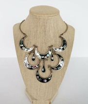 Vintage silver tone MOP abalone nacre princess length bib necklace - £39.17 GBP