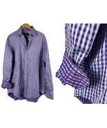 Bugatchi Uomo Shirt Size XL Mens Button Down Purple Blue Gingham Check F... - $1,126.17 MXN