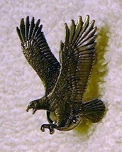 j49 Large Pewter Eagle Double Pin Back Tie Tac Signed  - $4.98