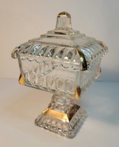Clear Cut Glass Pedestal Candy Dish with Lid and Gold Trim VTG - £14.23 GBP