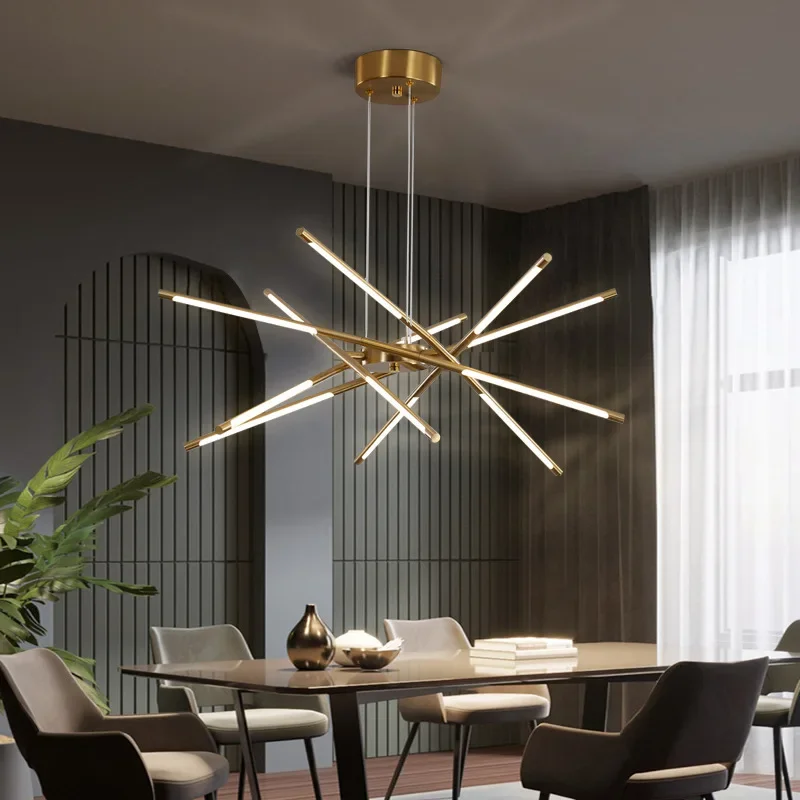 2024Modern LED Linear Chandelier For Living Dining Room Bedroom Lamp Cre... - $159.66+