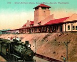 Vintage Postcard #2756 Great Northern Depot Everett, WA ~ Locomotive 905  - $3.91