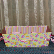 EASTER rectangular BOX-BASKET w/pastel colored eggs on yellow    (sew hng - $7.92