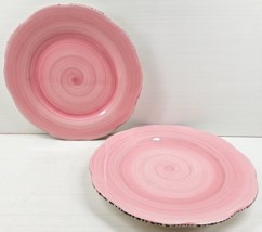 2 Franciscan Flora Rosa Pink Dinner Plates Set Scalloped Rim Dishes Wedg... - $68.97