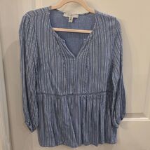 FEVER Blue Whistlers Boho Peasant Top Women's L Coastal Chic Cottagecore - $17.82