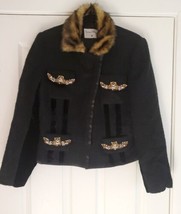 Pamela McCoy Collections Wool Blend Blazer Sweater Faux Fur Neck Size M ... - £23.36 GBP