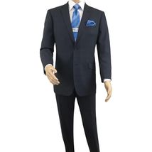 Men Renoir Suit Super 140 Wool Side Vent Slim Fit English Plaid 559-3 Navy Blue image 2
