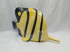 Vintage Glossy Ceramic Yellow Black Fish Decor 13&quot; X 4&quot; X 8&quot; - £78.68 GBP