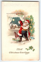 Santa Claus Christmas Postcard Saint Nick Puts On His Red Robe Moon Window 1915 - £12.13 GBP