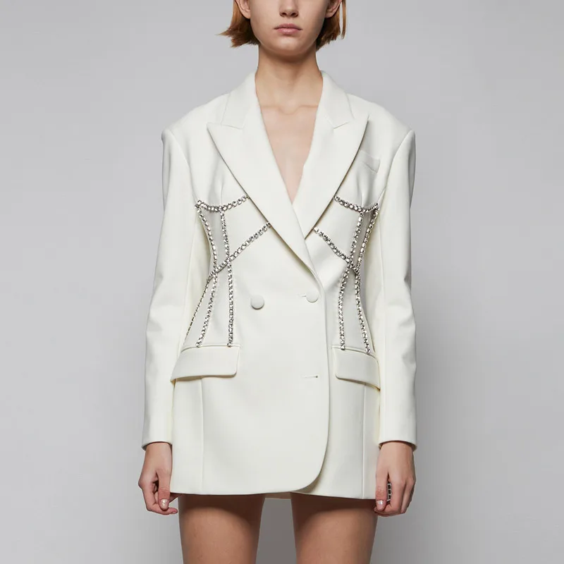 Spring Light Luxury Rhinestone Decoration  Suit Jacket Women&#39;s Mid-length able W - £346.08 GBP