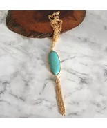 New Boutique Faux Stone Fringe Necklace Turquoise Gold Tassel Western Bo... - $12.29 CAD