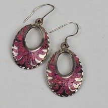 Vintage Mexico Silver Pink Earrings Hook 2 Inch Dangle Drop - $18.33