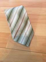 Van Heusen Greens Tan Diagonal Stripes 100% Silk Men’s Tie EUC  - £4.18 GBP