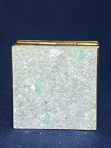 Vtg MOP Mother Of Pearl MOP And Brass Fold Out Photo Box Trinket Holds 4 Frame - £31.61 GBP