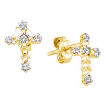 14kt Yellow Gold Womens Round Diamond Cross Earrings 1/20 Cttw - £139.74 GBP
