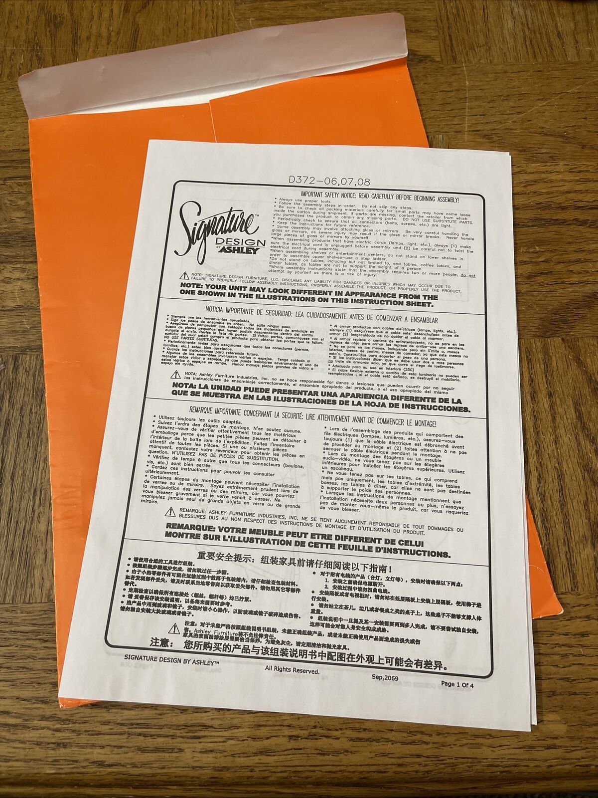 Ashley Furniture Chair User Manual - $9.78
