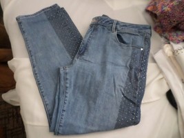 Bebe Women&#39;s Blue Stretch Denim Jeans Rhinestones Sz 31 - $24.75