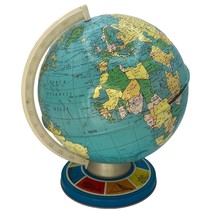 Vtg Ohio Art Tin Litho World Globe 11&quot; Landmark Attractions 1950s Metal Teacher - $21.49