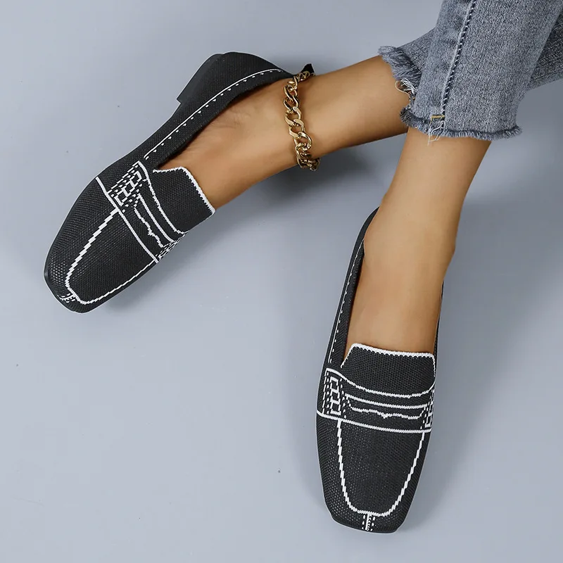 New Designer Square Head Shoes Women   Slip On Trainers Female Flat Moccasin Loa - £129.13 GBP