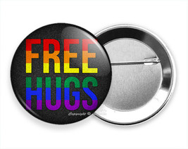 Free Hugs Gay Lesbian Pride Rainbow Color Happy Fun Pinback Pin Button Gift Idea - £10.80 GBP+